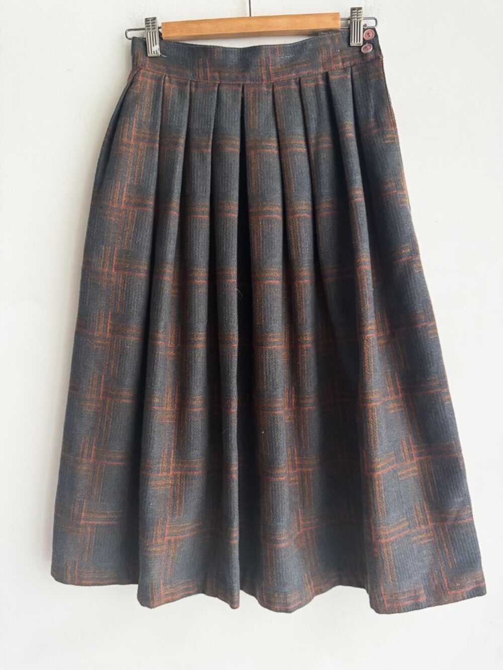 Vintage Creme Caramel Grey Brown Grey Plaid Midi Skirt S